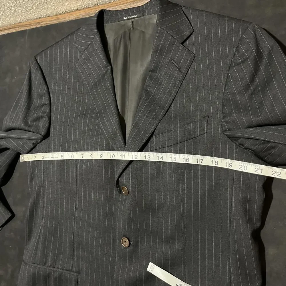 Ermenegildo Zegna Blazer Mens 52R Gray Pinstripe Wool Su Misura Fit Mila Swiss